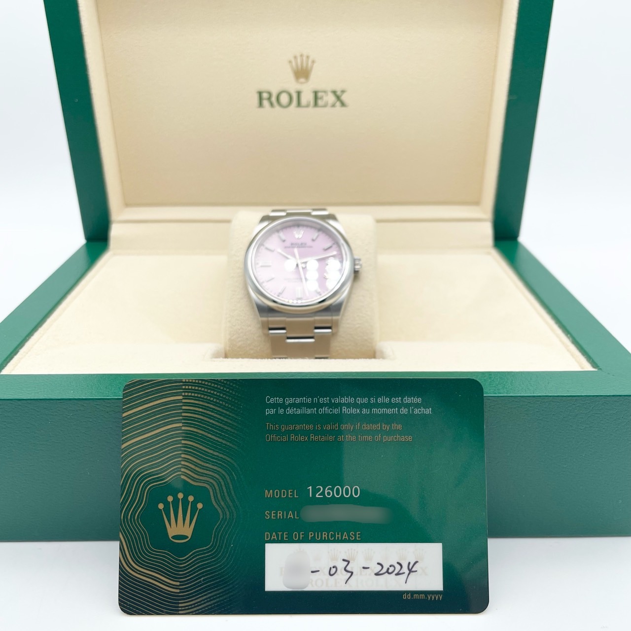 ロレックス オイスターパーペチュアル 126000 ピンク オイスターブレスレット 36mm