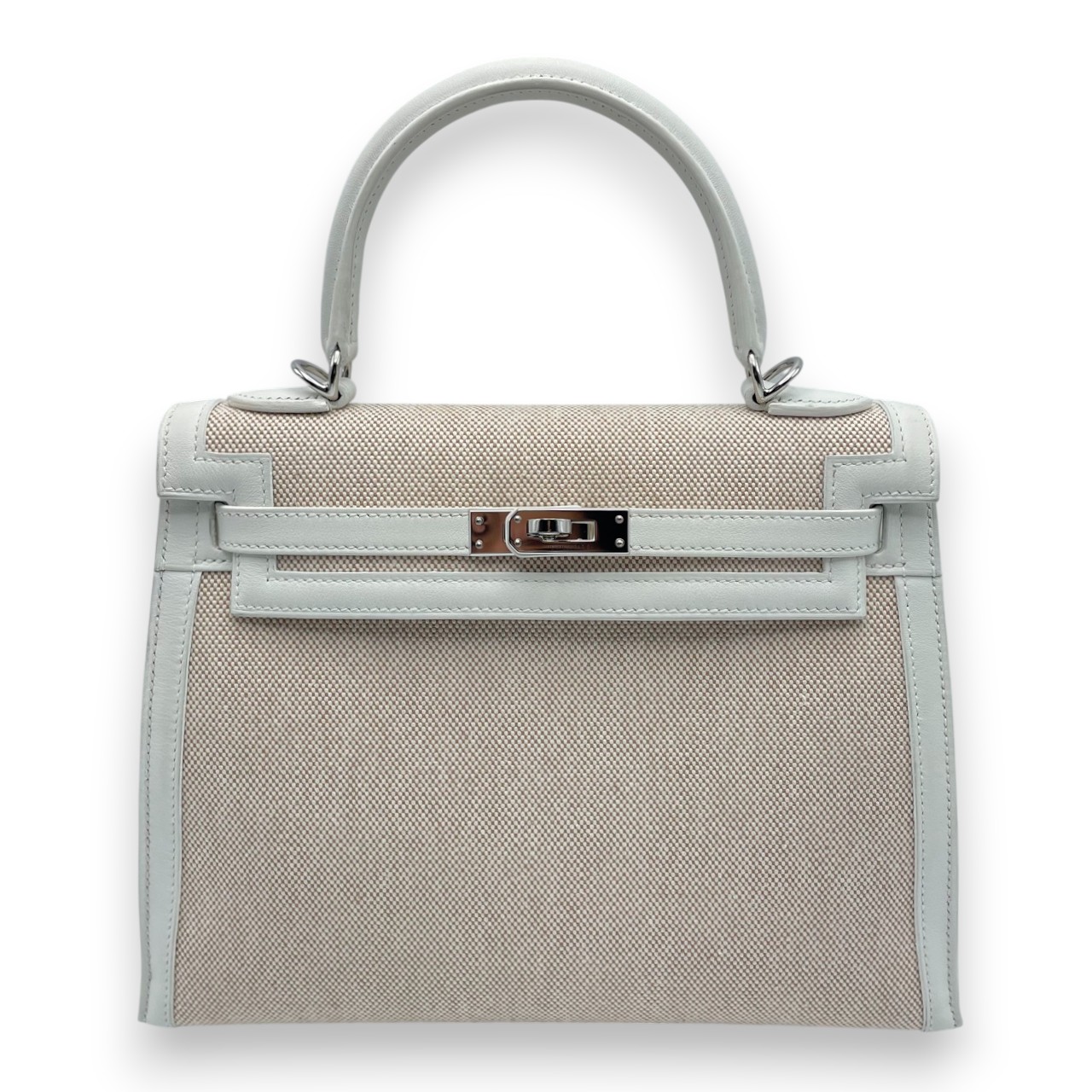 エルメス ケリー 25 エクリュ/ニューホワイト トワルアッシュ/スイフト シルバー金具 B刻印