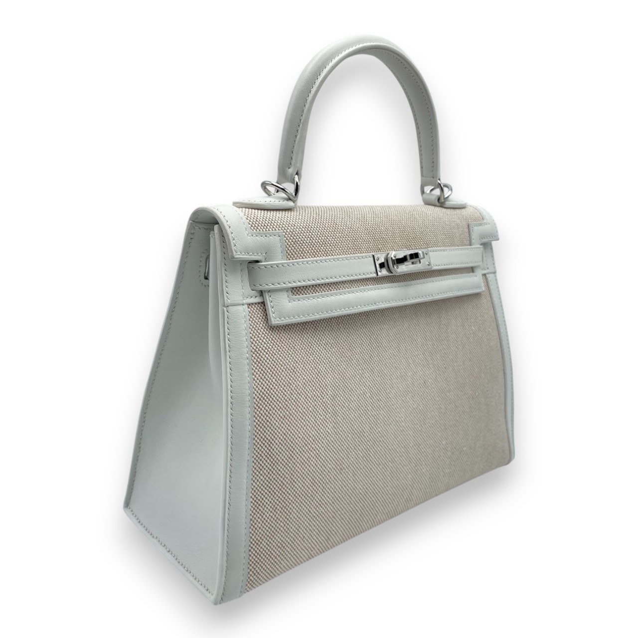 エルメス ケリー 25 エクリュ/ニューホワイト トワルアッシュ/スイフト シルバー金具 B刻印