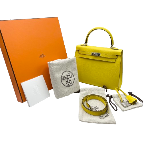 【現金特価】エルメス ケリー 25 ジョーヌナプル エプソン シルバー金具 B刻印