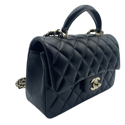 シャネル トップハンドル ラムスキン ブラック ゴールド金具