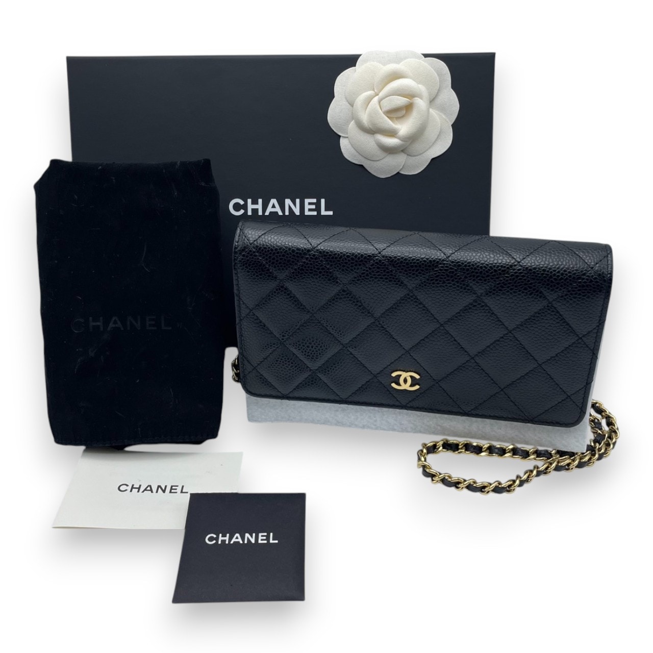 シャネル マトラッセ チェーンウォレット A33814 W19 ブラック キャビアスキン ゴールド金具