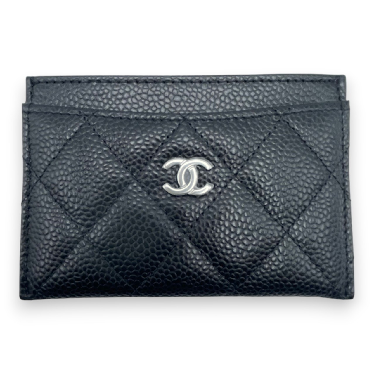 シャネル クラシック マトラッセ カードケース 11 ブラック キャビアスキン シルバー金具