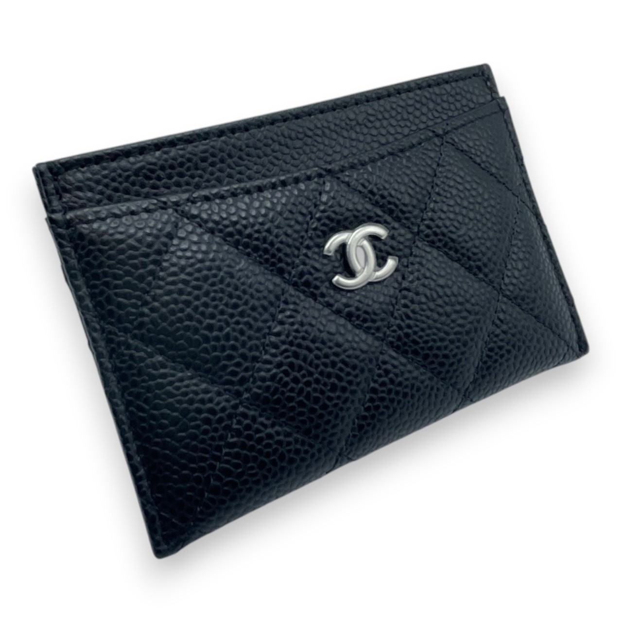 シャネル クラシック マトラッセ カードケース 11 ブラック キャビアスキン シルバー金具