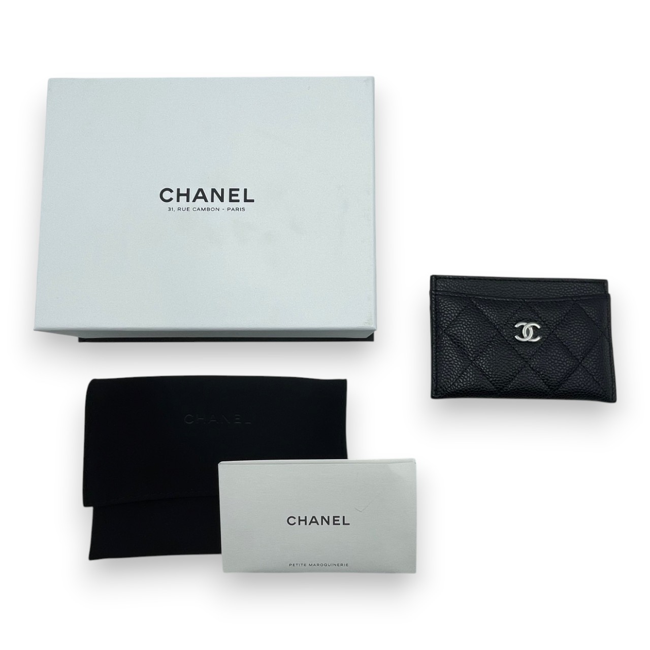 シャネル クラシック マトラッセ カードケース 11 ブラック キャビアスキン シルバー金具