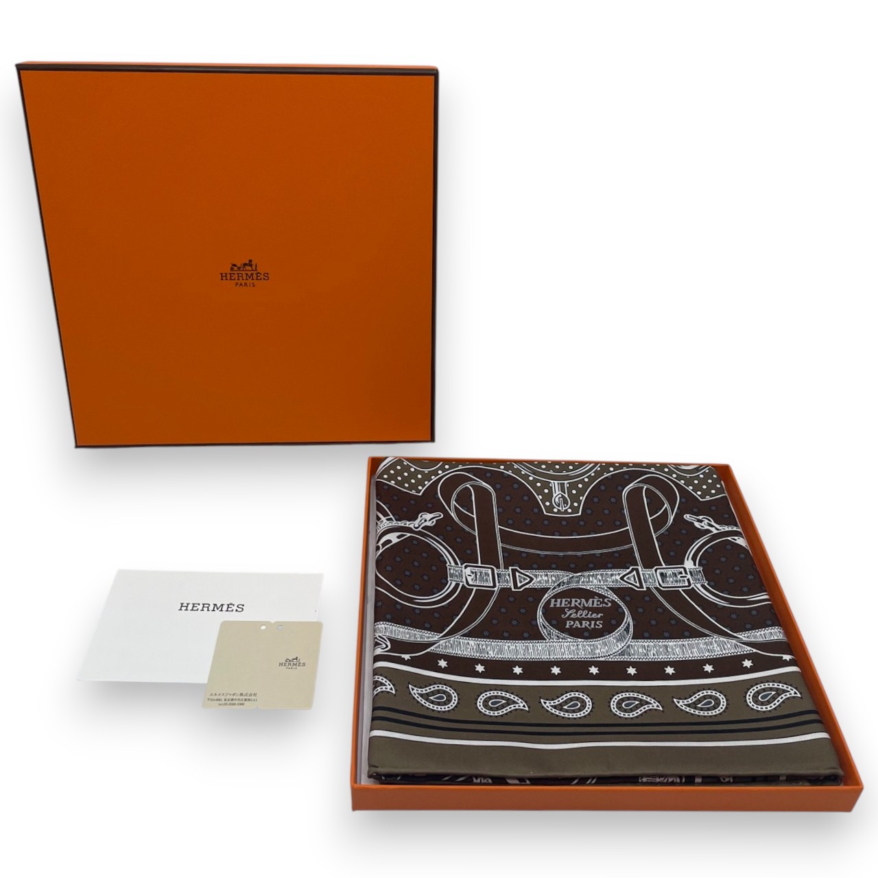 エルメス バンダナ エプロン・ドール エトゥープ/ショコラ/ホワイト シルク100%