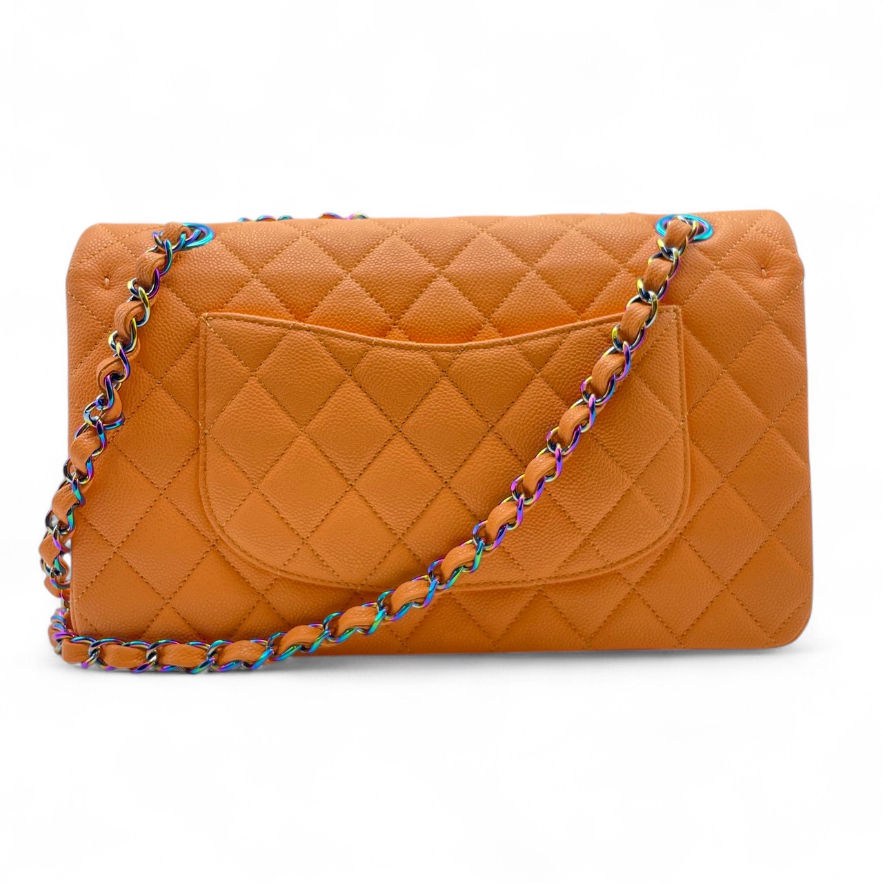 シャネル マトラッセ W25 オレンジ キャビアスキン シルバー金具