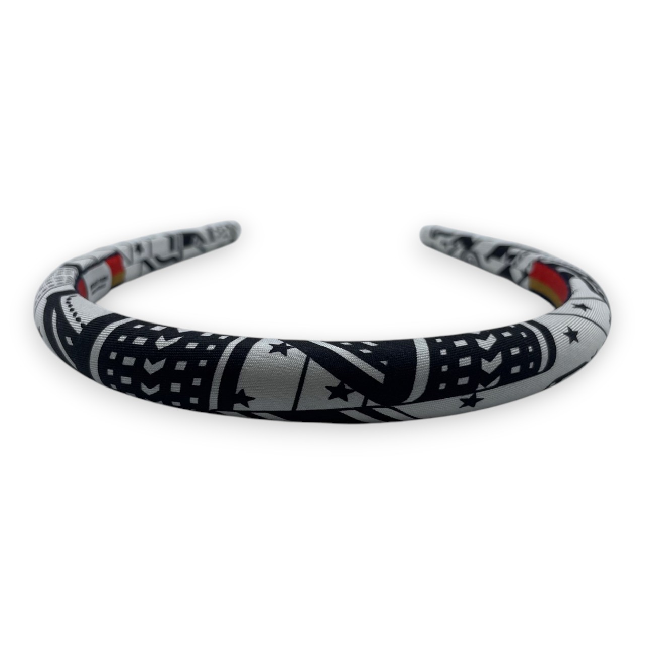 エルメス カチューシャ ジナ ジグザグ ホワイト / ブラック シルク100