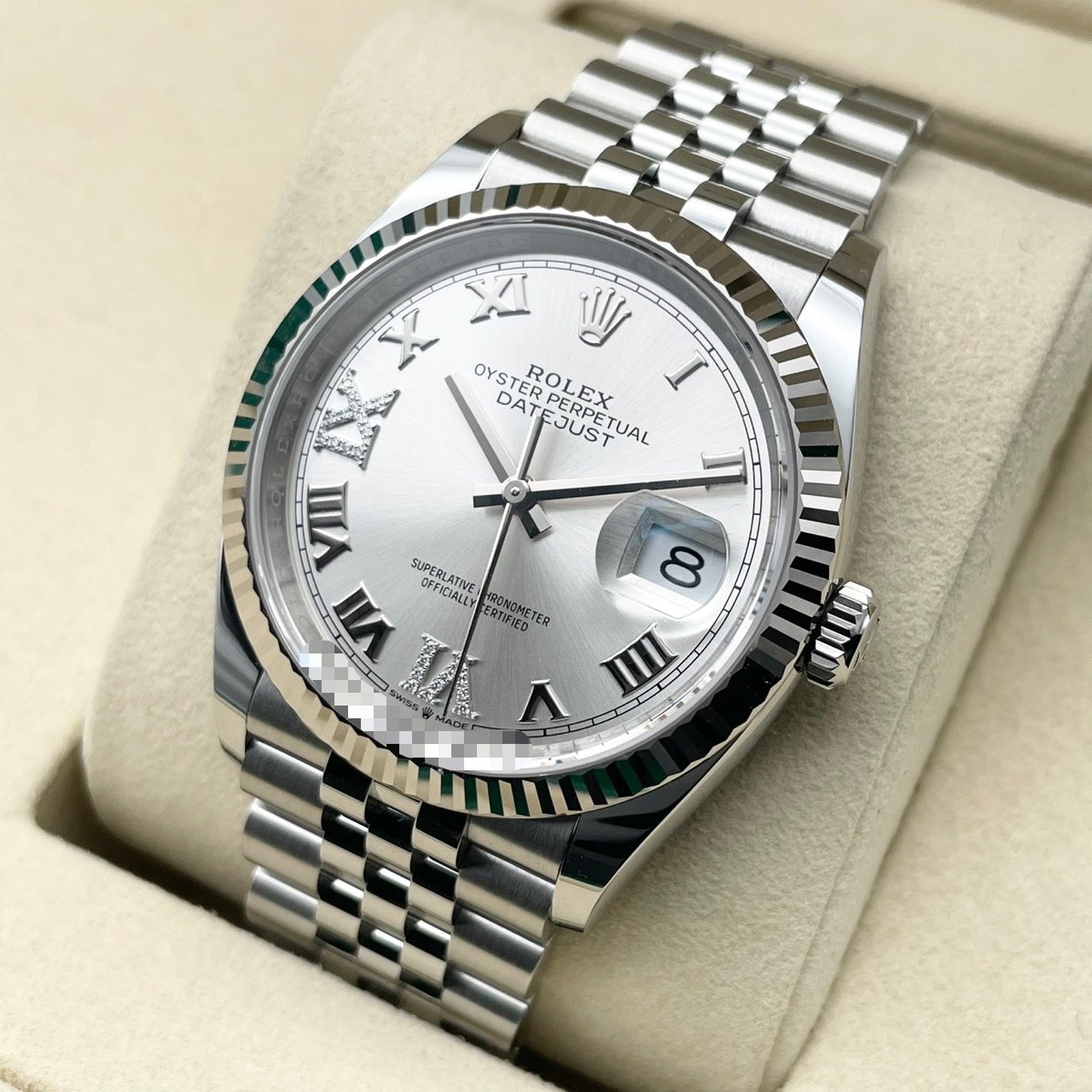 【保証書日付2026年2月！】ロレックス デイトジャスト 126234 Ⅵ・Ⅸダイヤモンド入りシルバー ジュビリーブレス 36mm