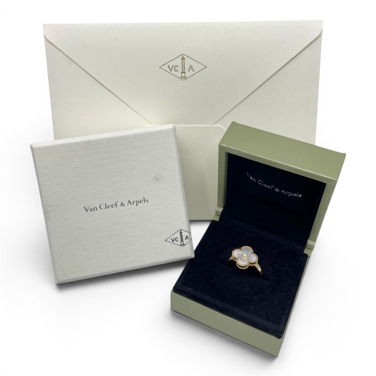 ヴァンクリーフ＆アーペル アルハンブラ リング 57 マザーオブパール ダイヤモンド 18K イエローゴールド 17号