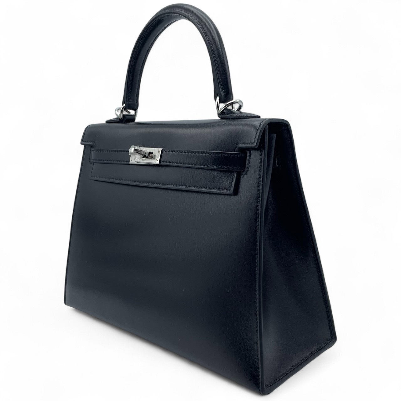 【ケリー出品】テレビ エルメス ケリー 25 ノワール ボックスカーフ シルバー金具 B刻印