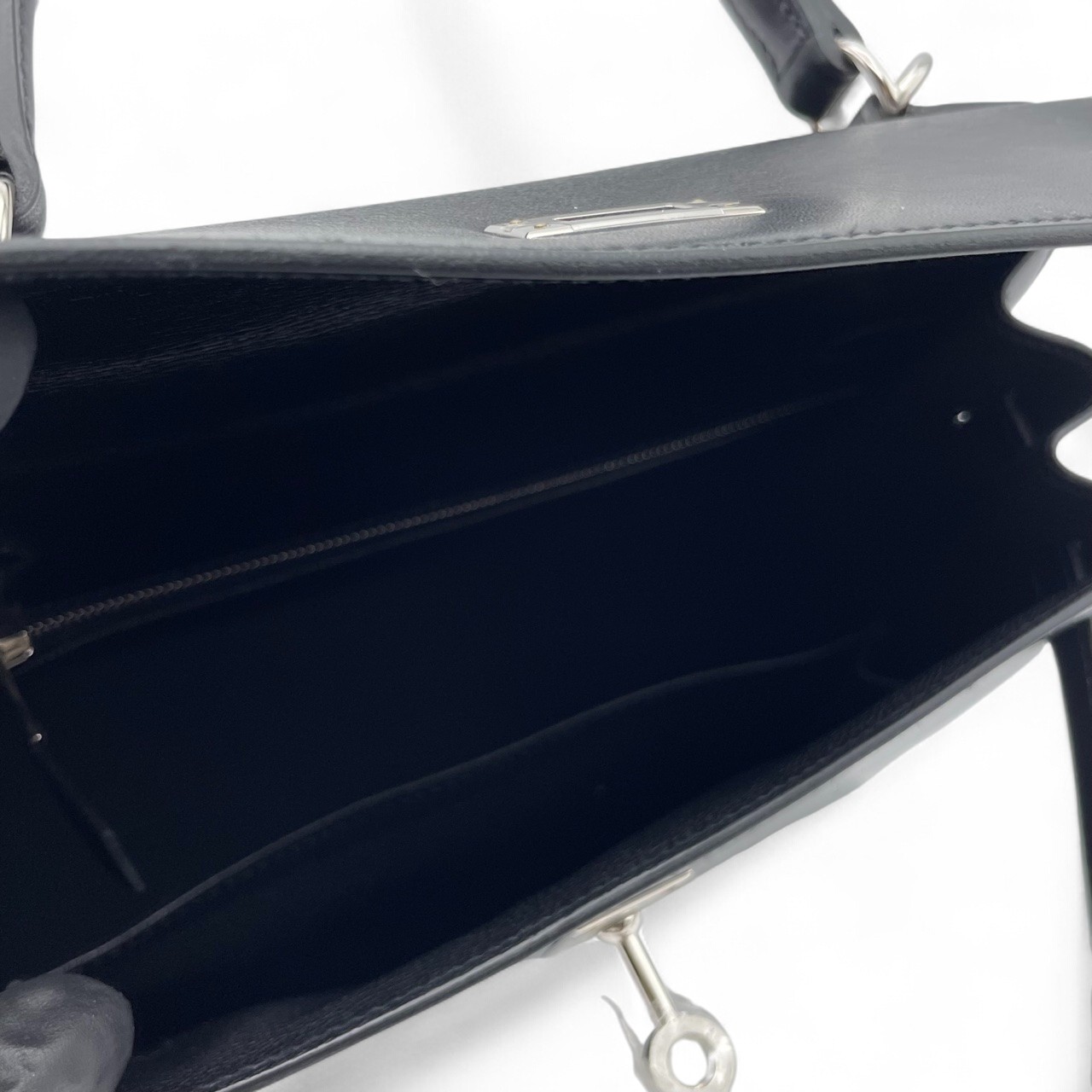 エルメス ケリー 25 ノワール ボックスカーフ シルバー金具 B刻印