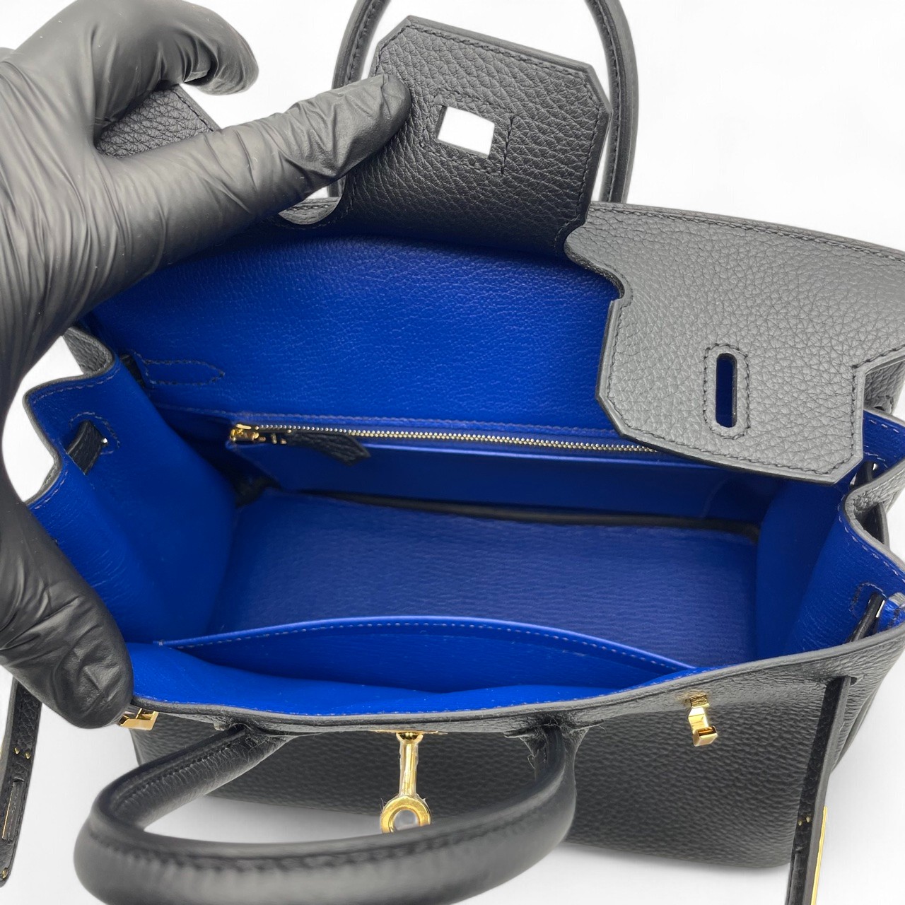 エルメス バーキン 25 ヴェルソ ノワール/ブルーサフィール トゴ ゴールド金具 W刻印