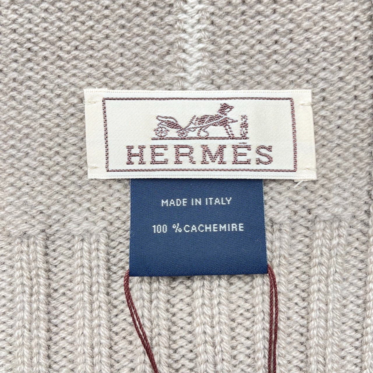 エルメス ニットマフラー マイヨン・トラセ 30×180 ベージュ カシミヤ