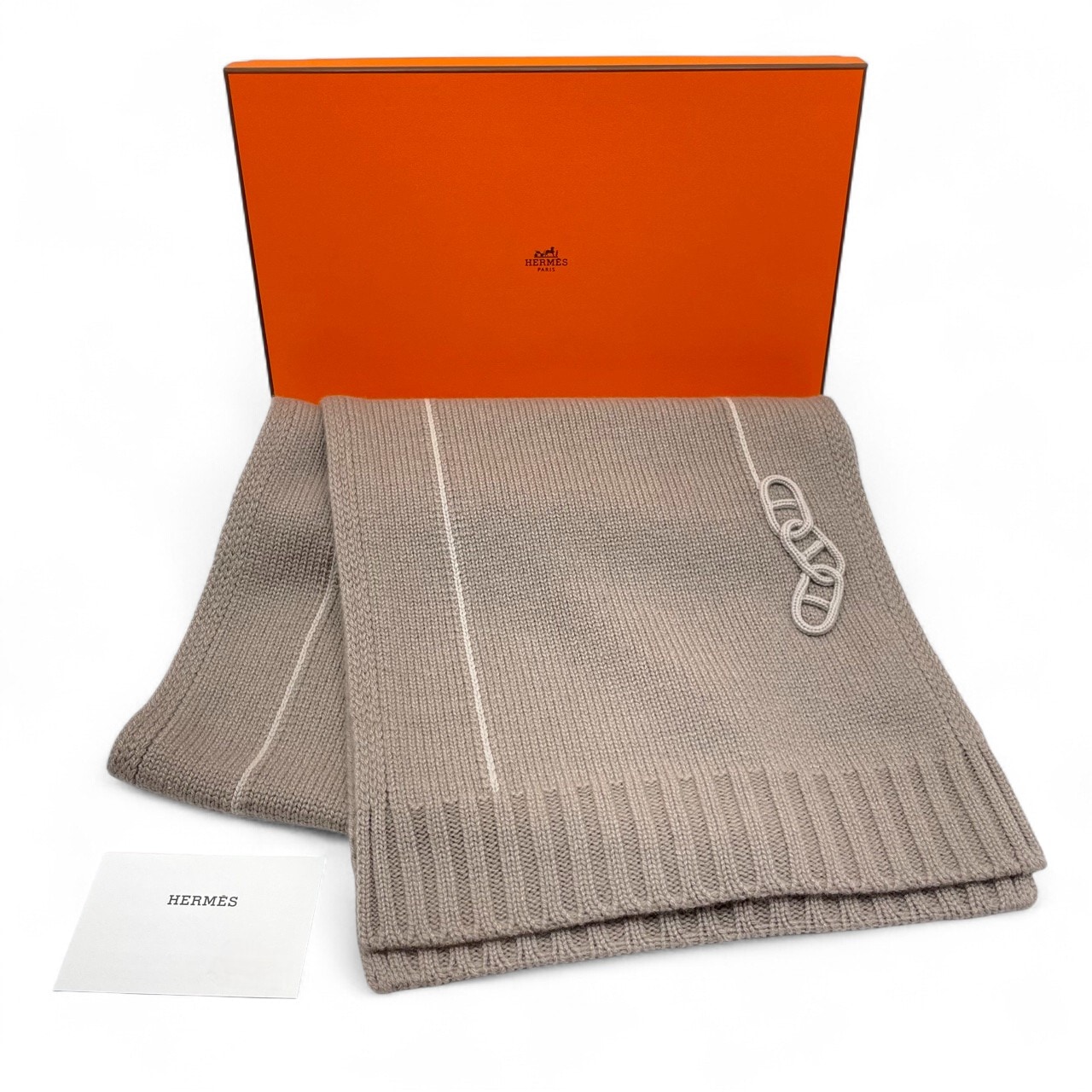 エルメス ニットマフラー マイヨン・トラセ 30×180 ベージュ カシミヤ