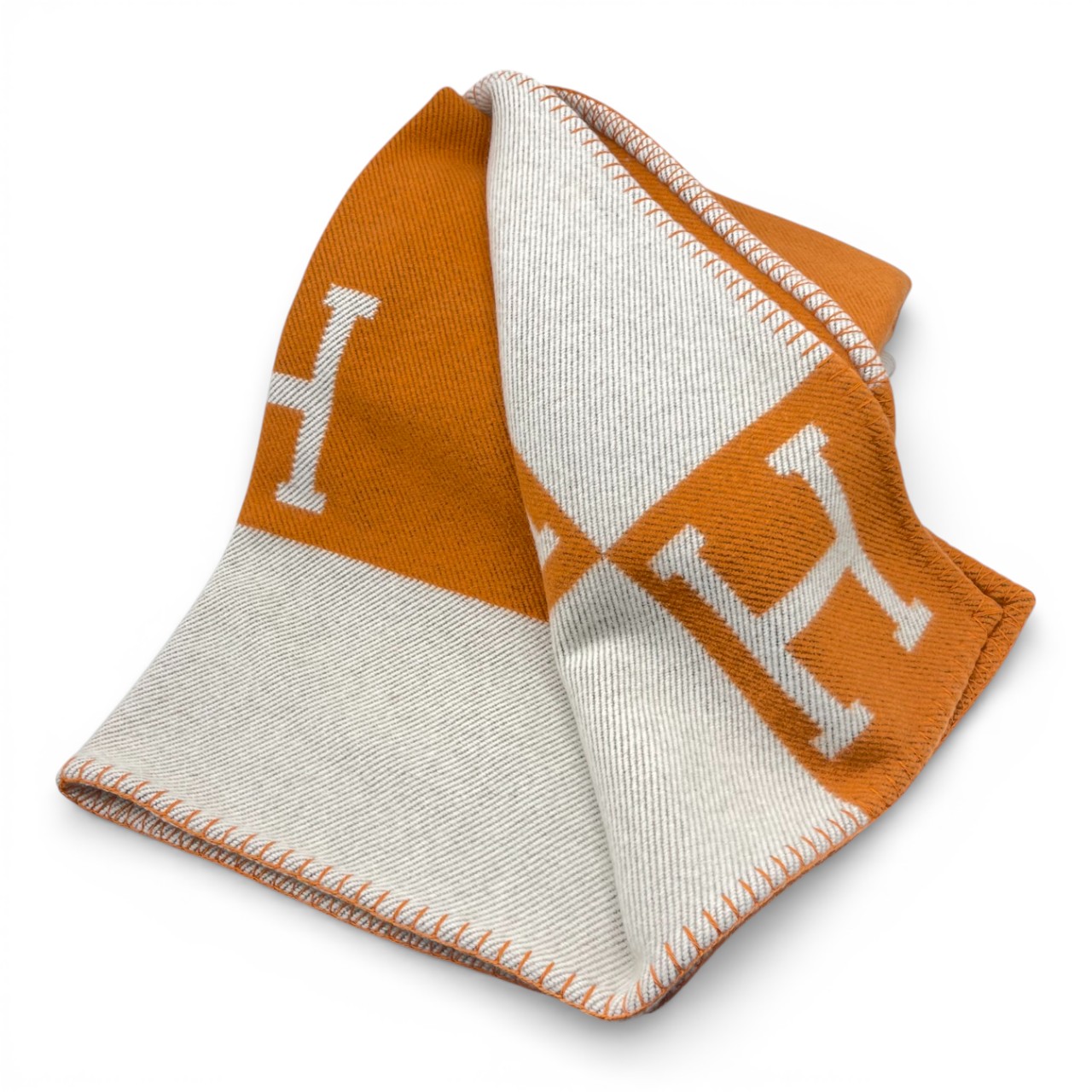 HERMES アヴァロン　ブランケットオレンジ エルメス ブランケット ”アヴァロン タングラム” コクリコ×テラコッタ