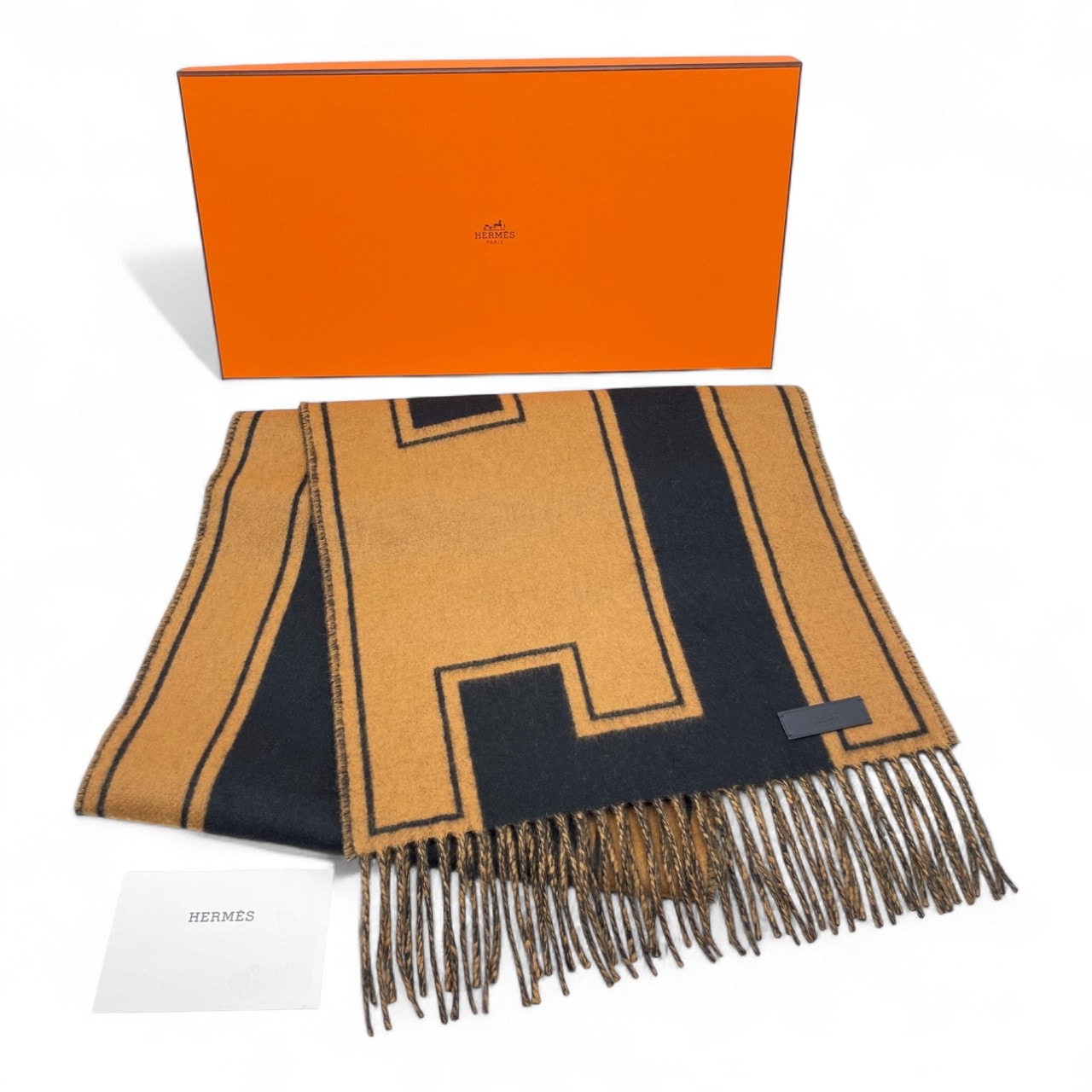 エルメス マフラー クレ・ドゥ・H 30×160 ノワール/アルザン カシミヤ