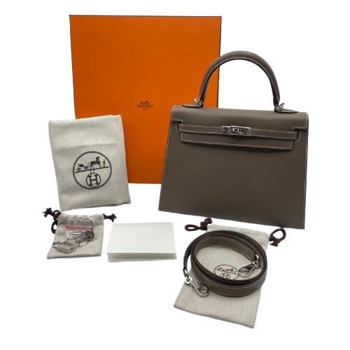 エルメス ケリー 25 エトゥープ エプソン シルバー金具 U刻印