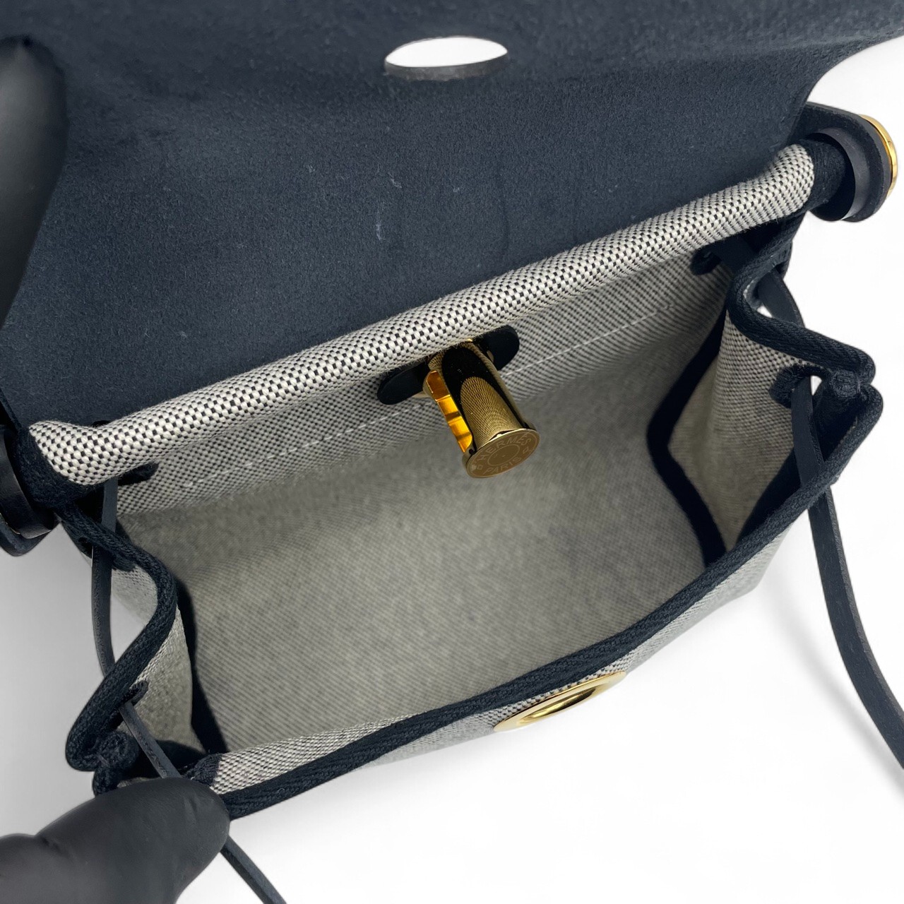 エルメス エールバッグ ジップ ミニ 20 ノワール トワルアッシュ ゴールド金具 K刻印