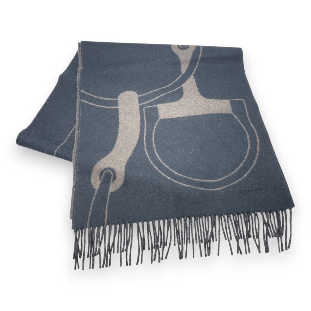 エルメス マフラー メタル・エケストル 40×170 黒 / カフェ カシミヤ