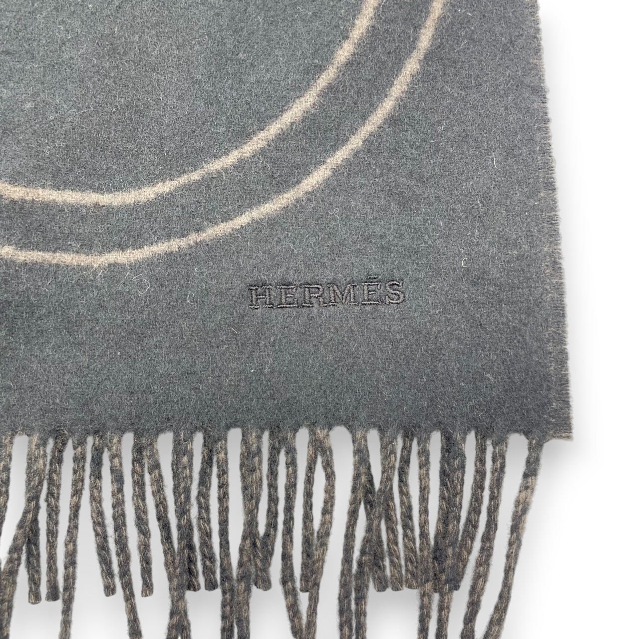 エルメス マフラー メタル・エケストル 40×170 黒 / カフェ カシミヤ