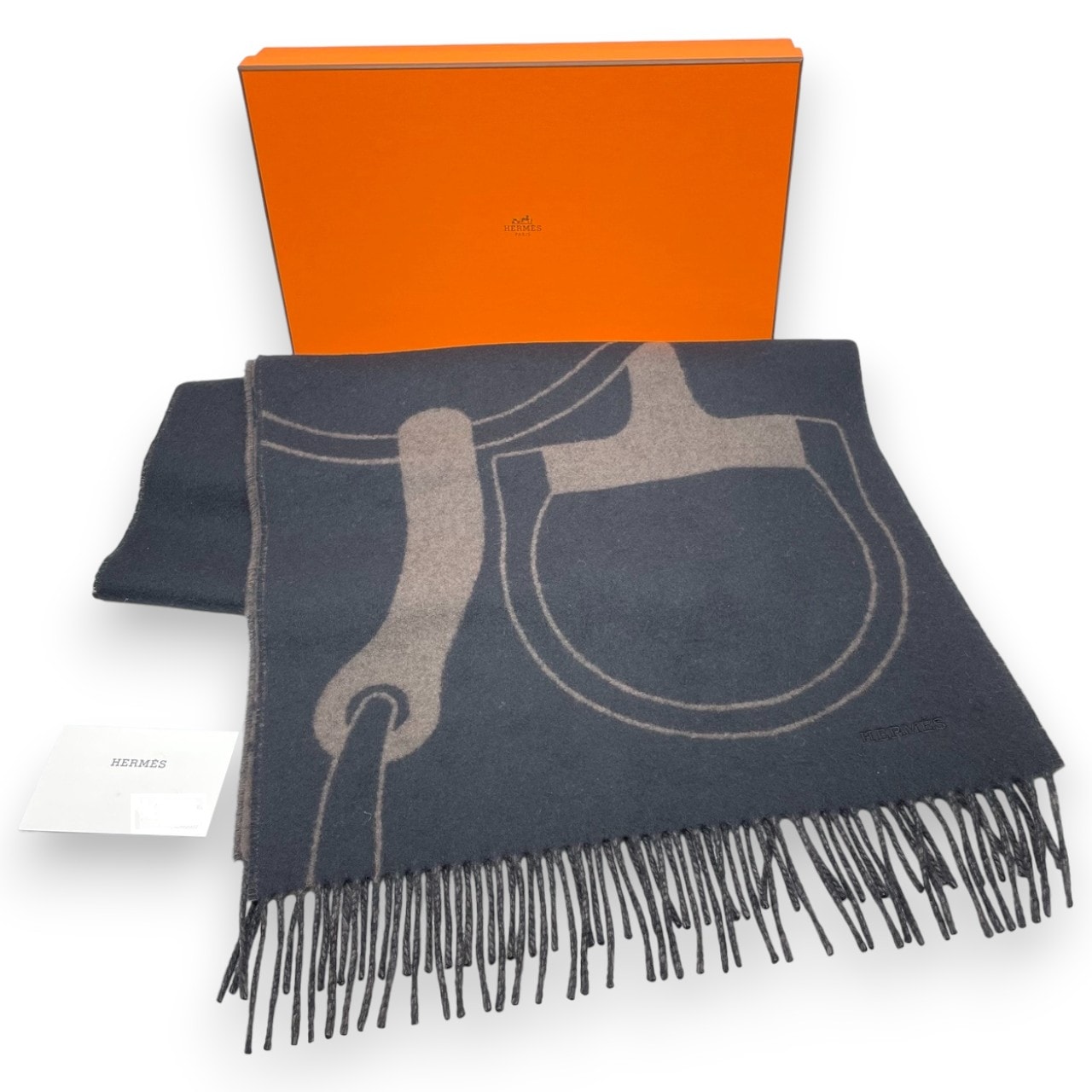 エルメス マフラー メタル・エケストル 40×170 黒 / カフェ カシミヤ