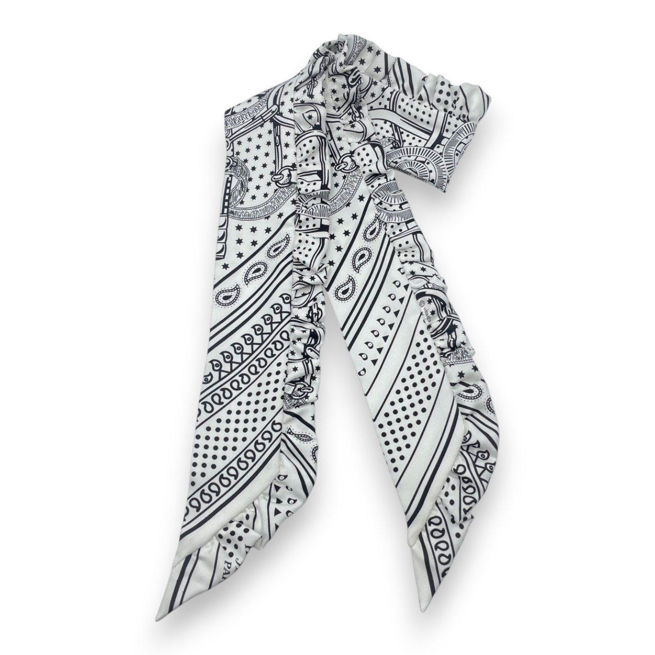 エルメス　シルクバンダナ　エプロンドール　エトゥープ　エトープ　ショコラ白　新品 HERMES エルメス スカーフ ツイリー フリル エプロンドール バンダナ