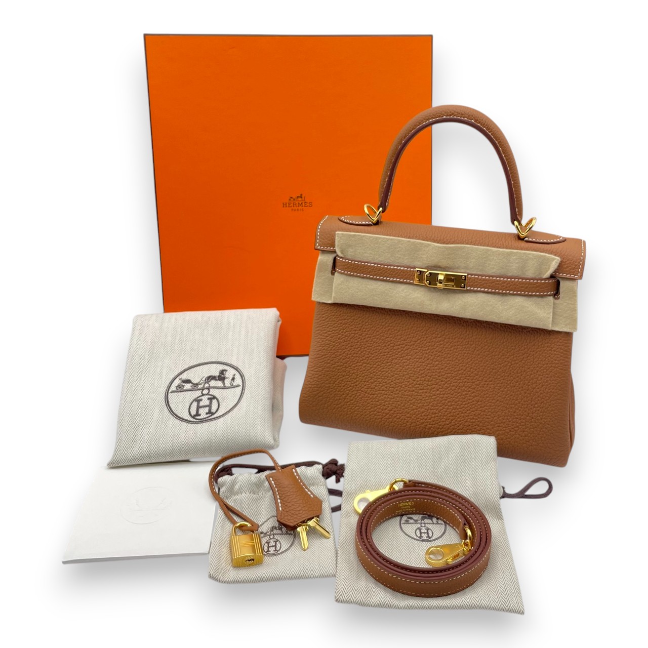 最終‼美品！HERMES バングルケリーカデナ ゴールドベージュ茶系 BOX付き エルメス ケリー 25 ゴールド トゴ ゴールド金具 K刻印 - ブランド品