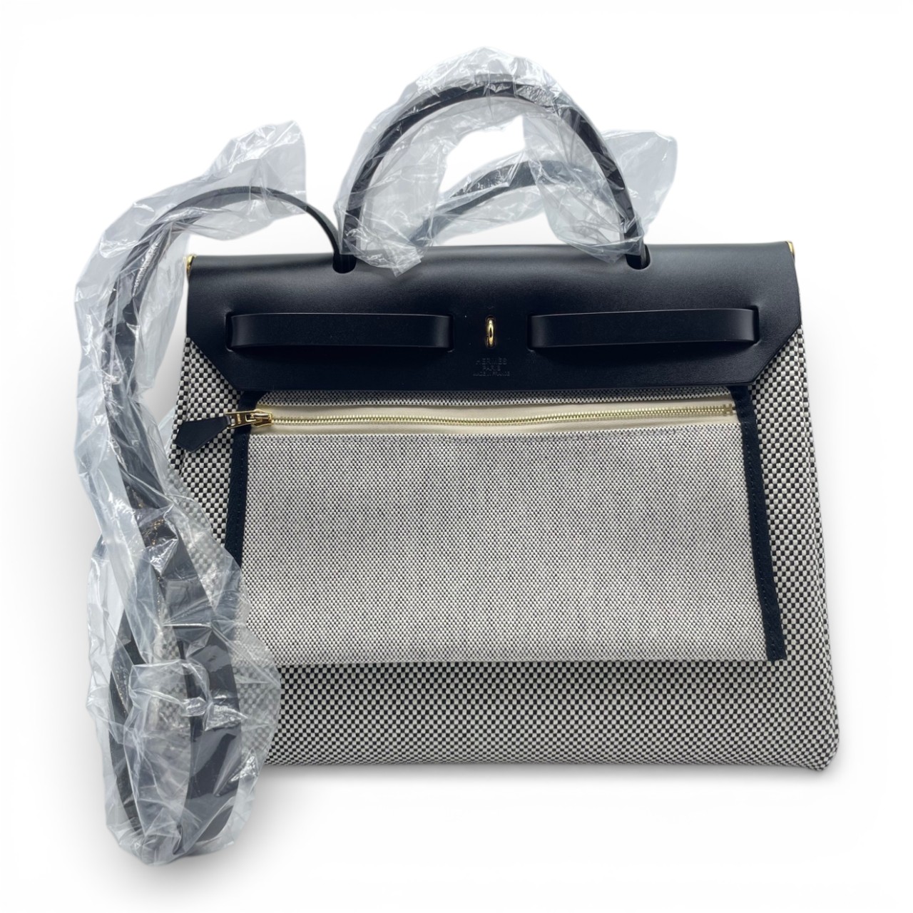 エルメス エールバッグジップ 31 PM ノワール トワルアッシュ ゴールド金具 K刻印