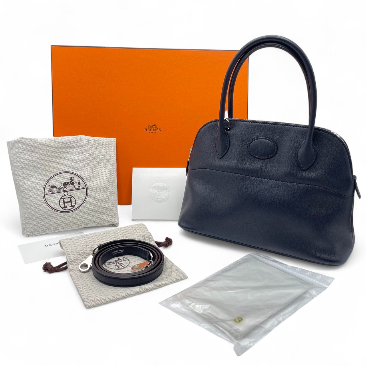 HERMES エルメス ボリード27 美品　A刻印 エルメス ボリード 27 ブルーインディゴ スイフト シルバー金具 A刻印