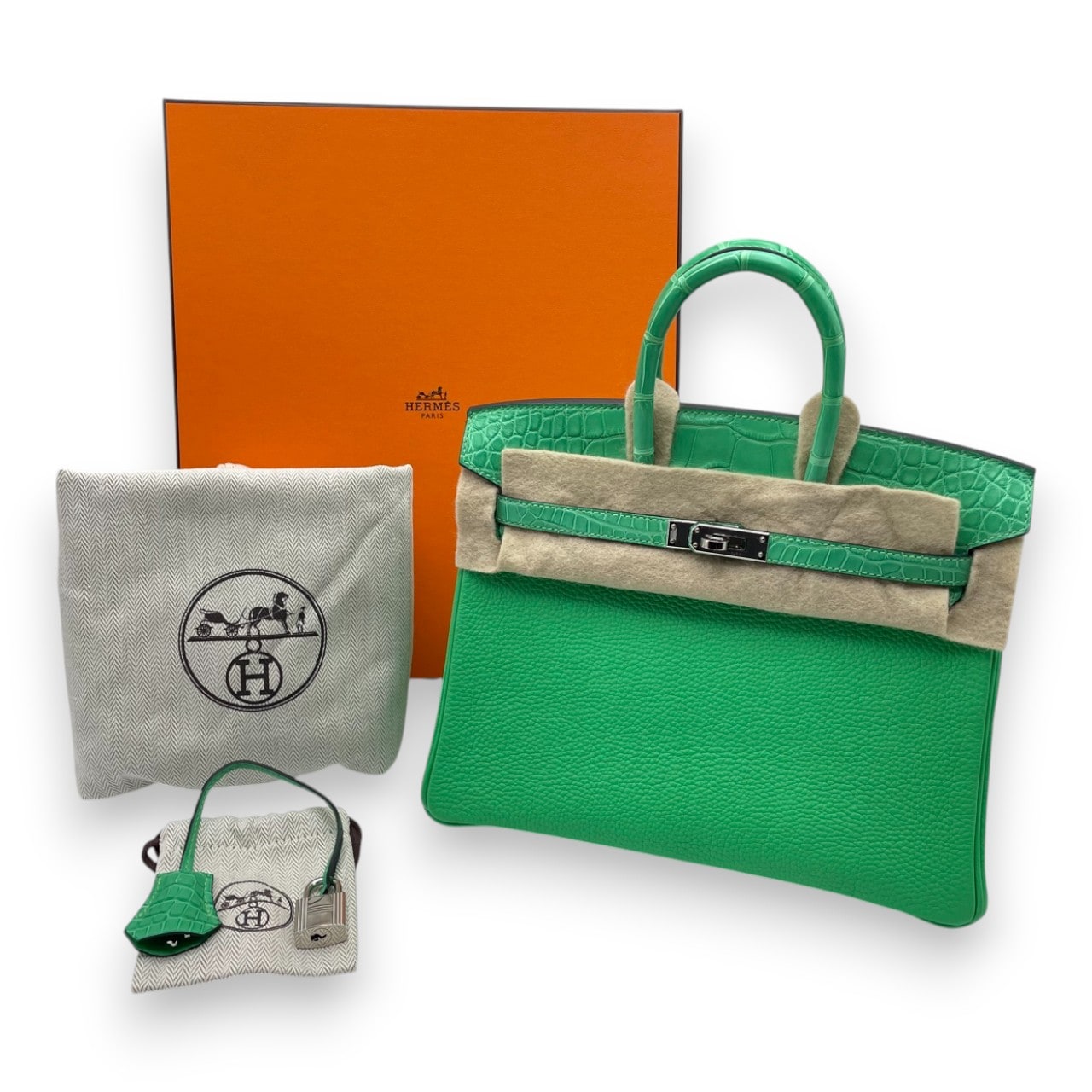 エルメス バーキン タッチ 25 ヴェールコミック トゴ/アリゲーターマット シルバー金具 W刻印