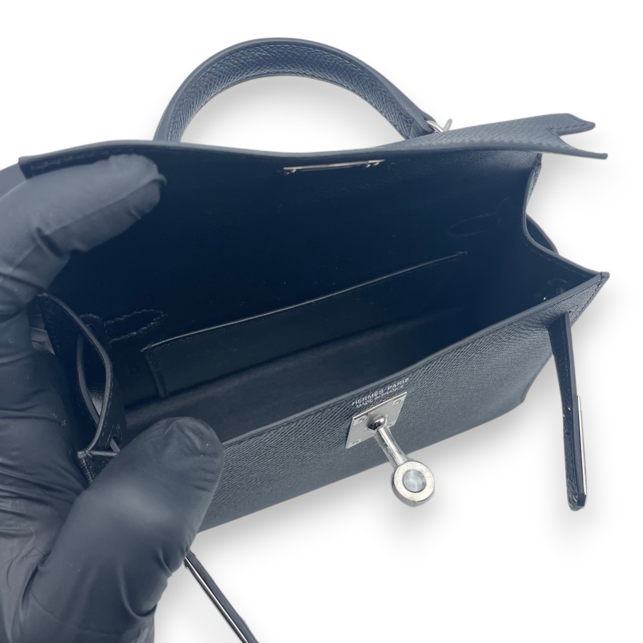 【現金特価】エルメス ミニケリー ノワール エプソン シルバー金具 K刻印