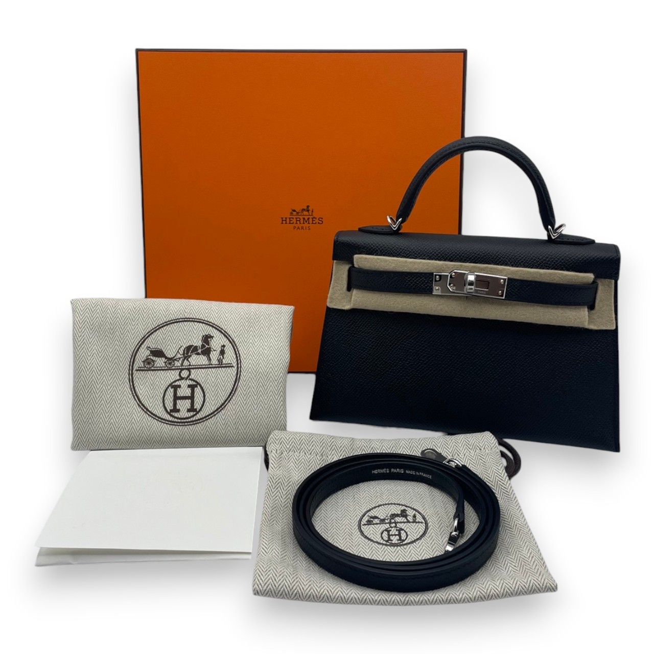 【現金特価】エルメス ミニケリー ノワール エプソン シルバー金具 K刻印