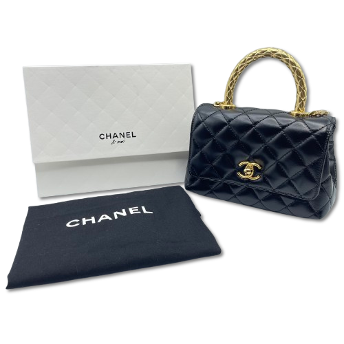 シャネル トップハンドル AS2215 W18 ブラック カーフスキン ゴールド金具