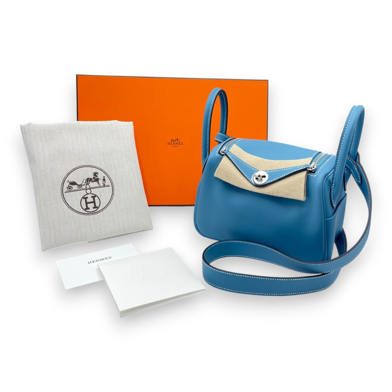 エルメス リンディミニ 20 ブルージーン スイフト シルバー金具 K刻印