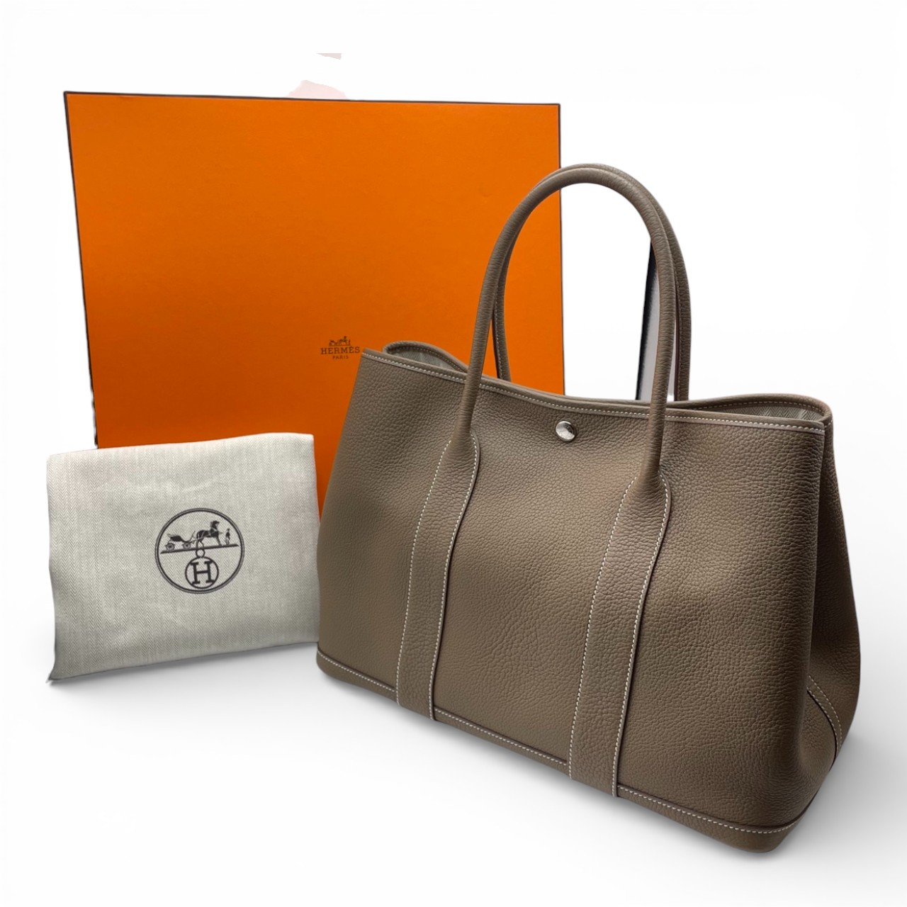 エルメス ガーデンパーティー PM エトゥープ ネゴンダ シルバー金具 Z