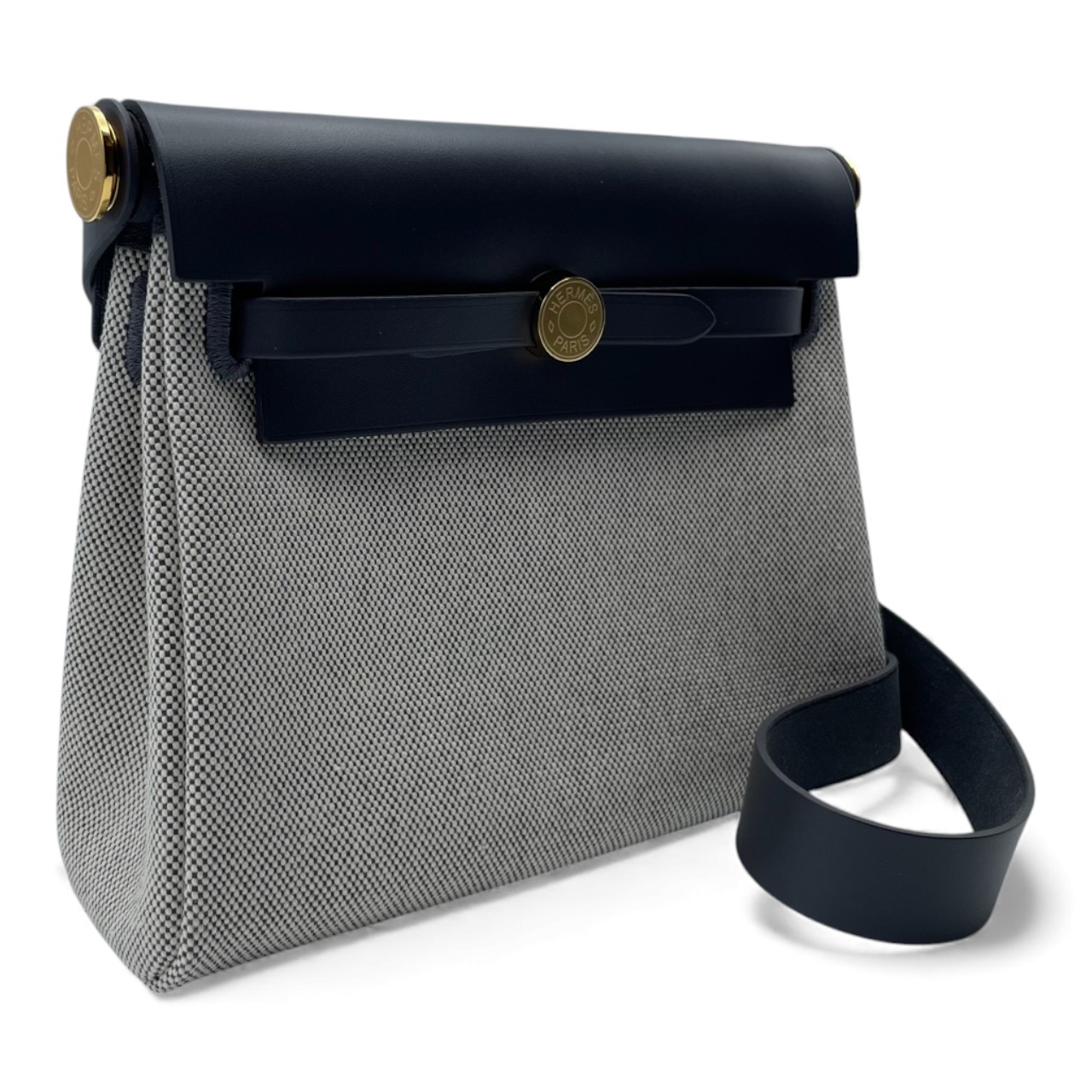 エルメス エールバッグ ジップ ミニ 20 アルドワーズ/ノワール トワルミリタリー/ヴァッシュハンター ゴールド金具 K刻印