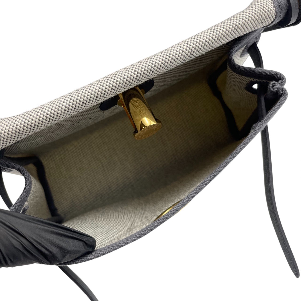 エルメス エールバッグ ジップ ミニ 20 アルドワーズ/ノワール トワルミリタリー/ヴァッシュハンター ゴールド金具 K刻印