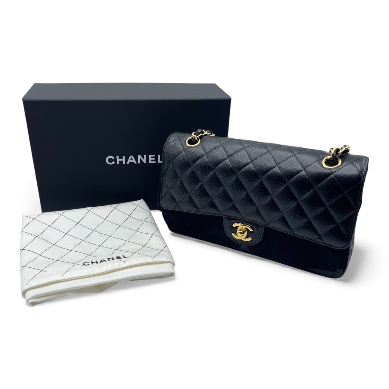 シャネル マトラッセ W25 ブラック キャビアスキン ゴールド金具