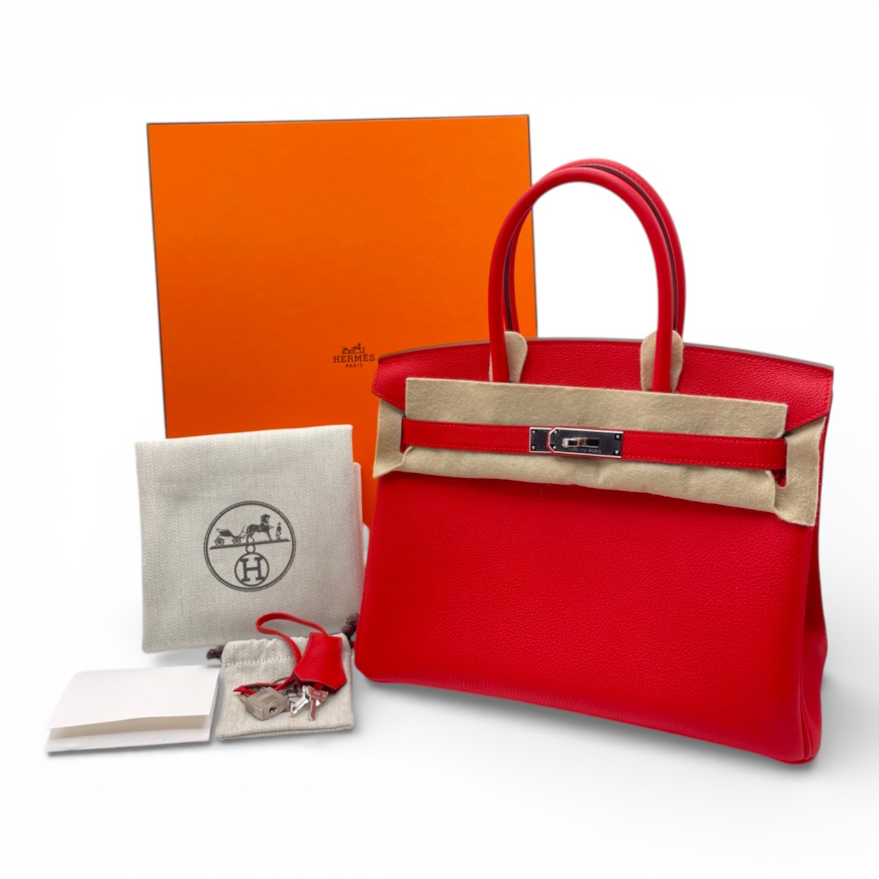 エルメス バーキン 30 ルージュクー トゴ シルバー金具 K刻印