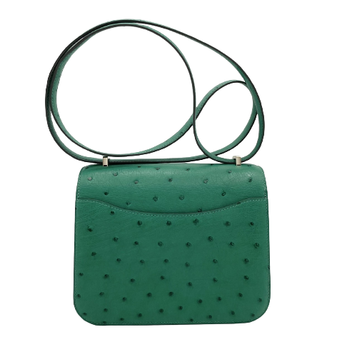 コンス　H金具　オーストリッチレザー グリーンショルダーバッグ コンスH金具オーストリッチレザー グリーンショルダーバッグ