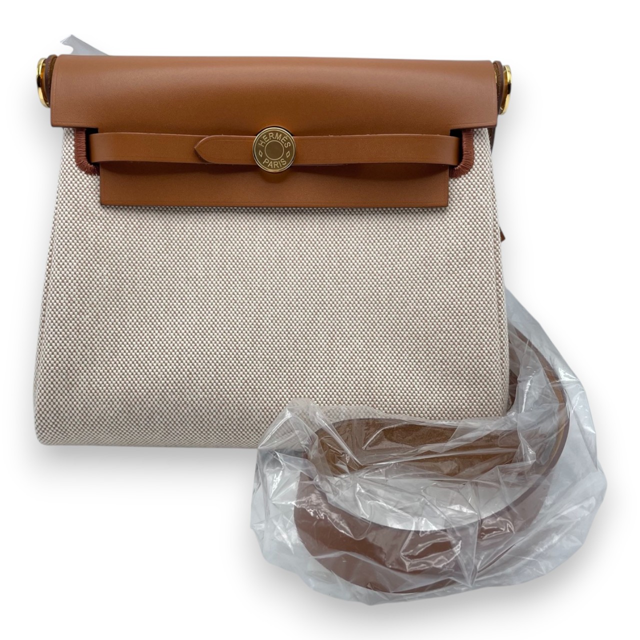 エルメス エールバッグ ジップ ミニ 20 エクリュ/フォーヴ トワルアッシュ/ヴァッシュハンター ゴールド金具 K刻印