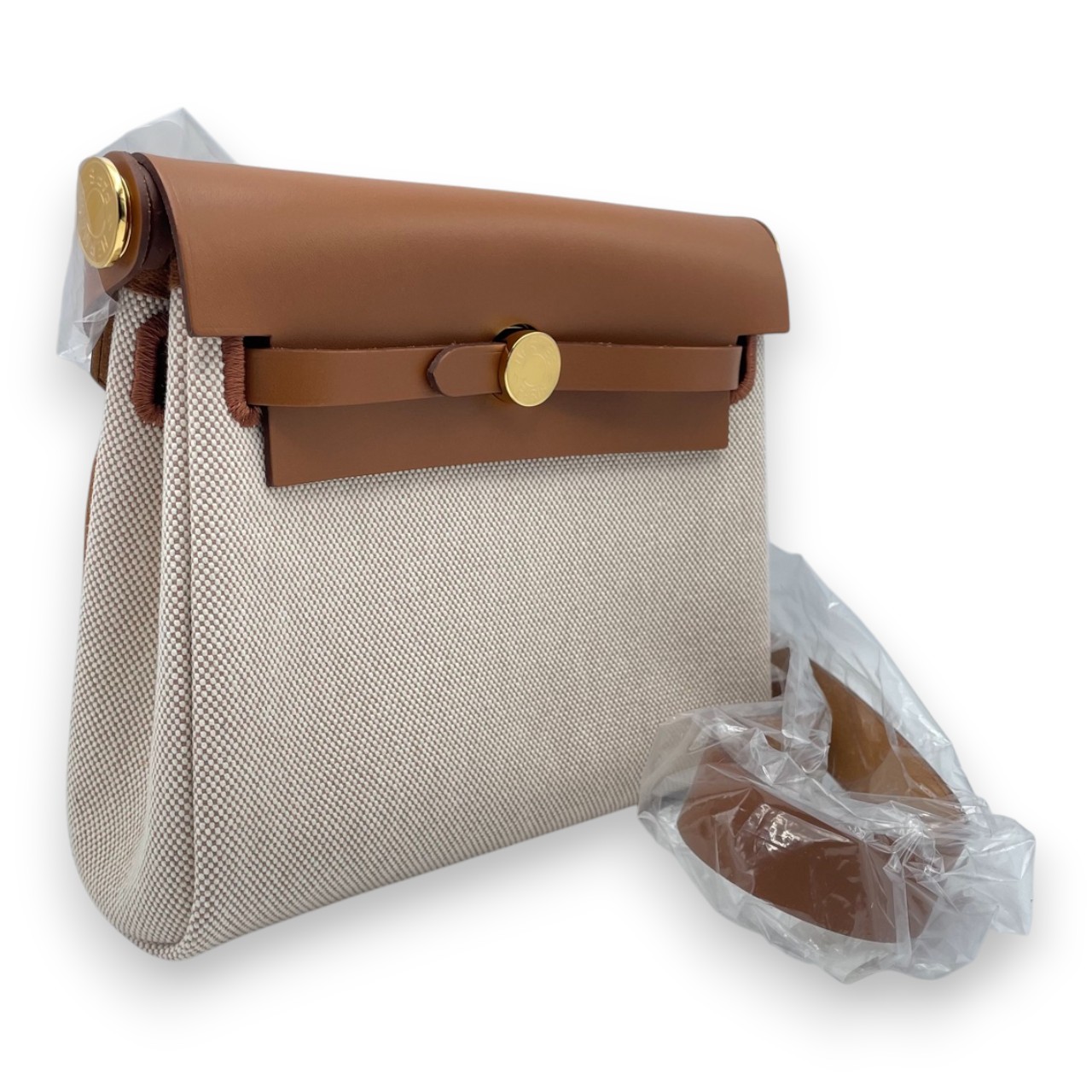 エルメス エールバッグ ジップ ミニ 20 エクリュ/フォーヴ トワルアッシュ/ヴァッシュハンター ゴールド金具 K刻印