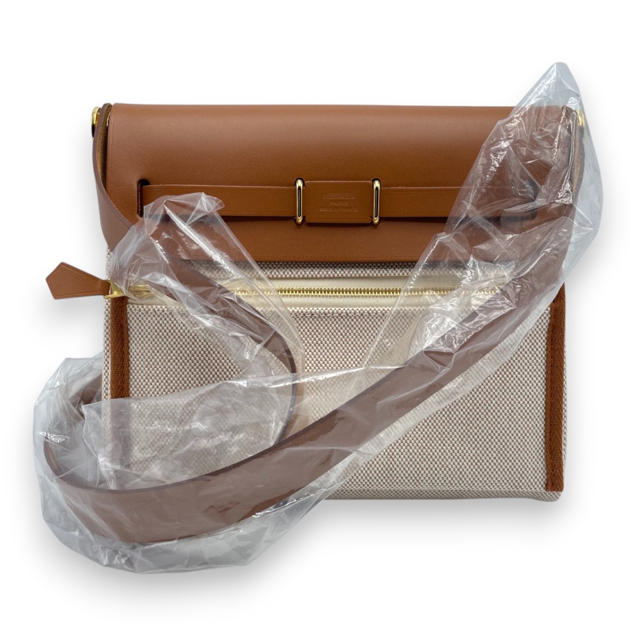 エルメス エールバッグ ジップ ミニ 20 エクリュ/フォーヴ トワルアッシュ/ヴァッシュハンター ゴールド金具 K刻印