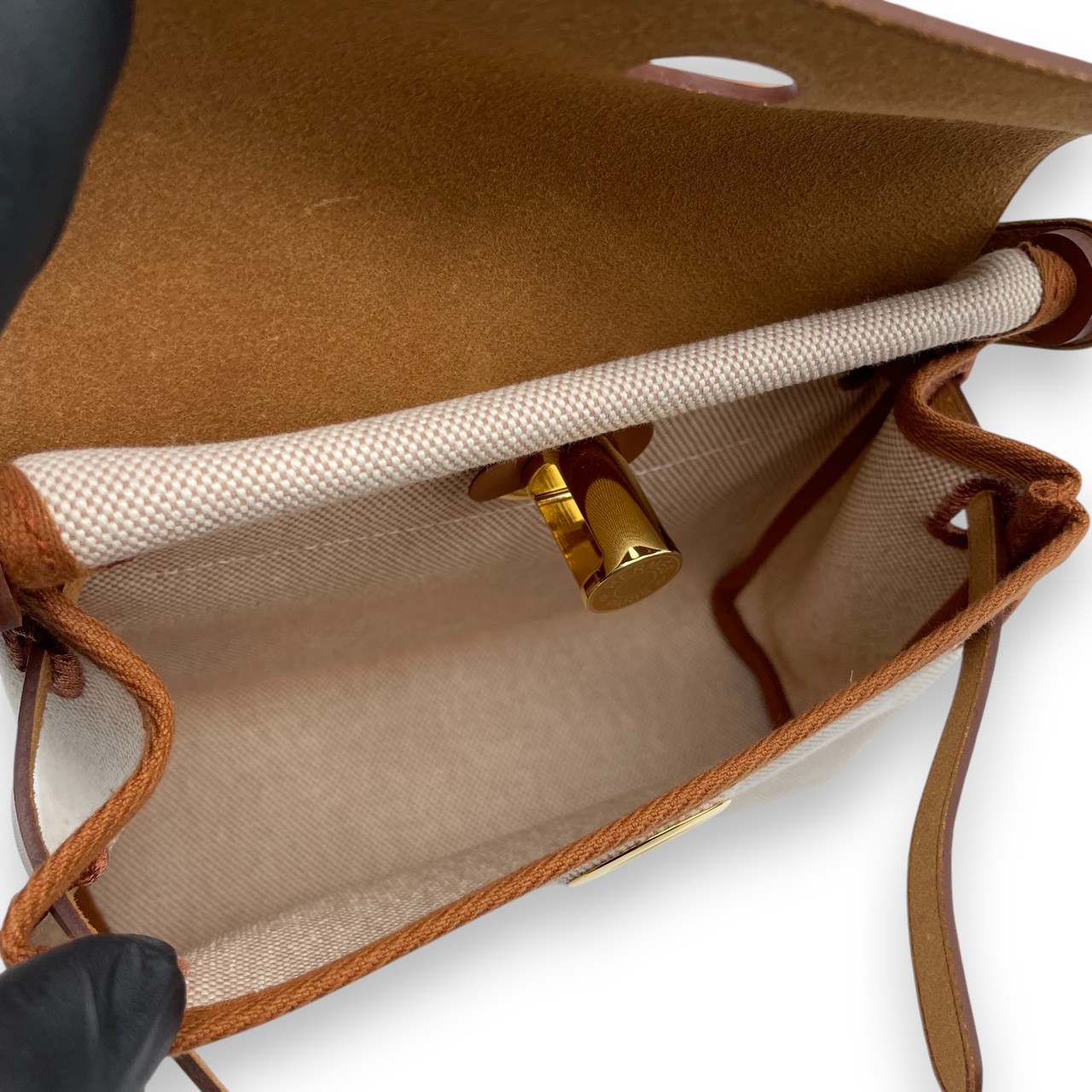 エルメス エールバッグ ジップ ミニ 20 エクリュ/フォーヴ トワルアッシュ/ヴァッシュハンター ゴールド金具 K刻印