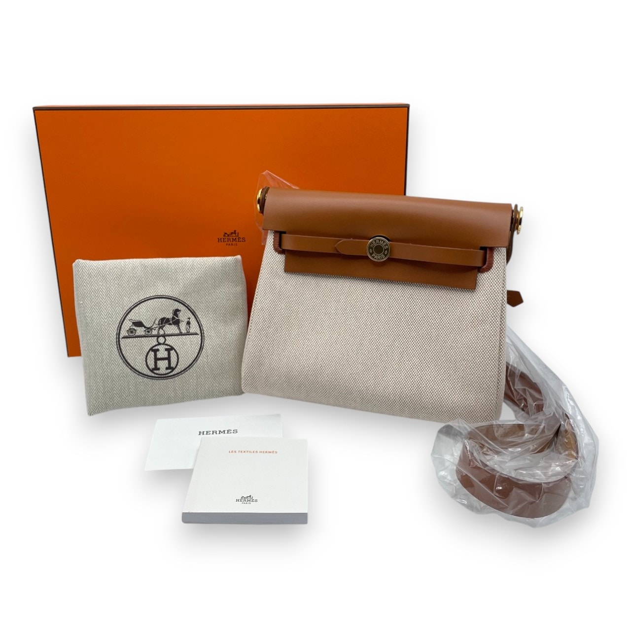 エルメス エールバッグ ジップ ミニ 20 エクリュ/フォーヴ トワルアッシュ/ヴァッシュハンター ゴールド金具 K刻印