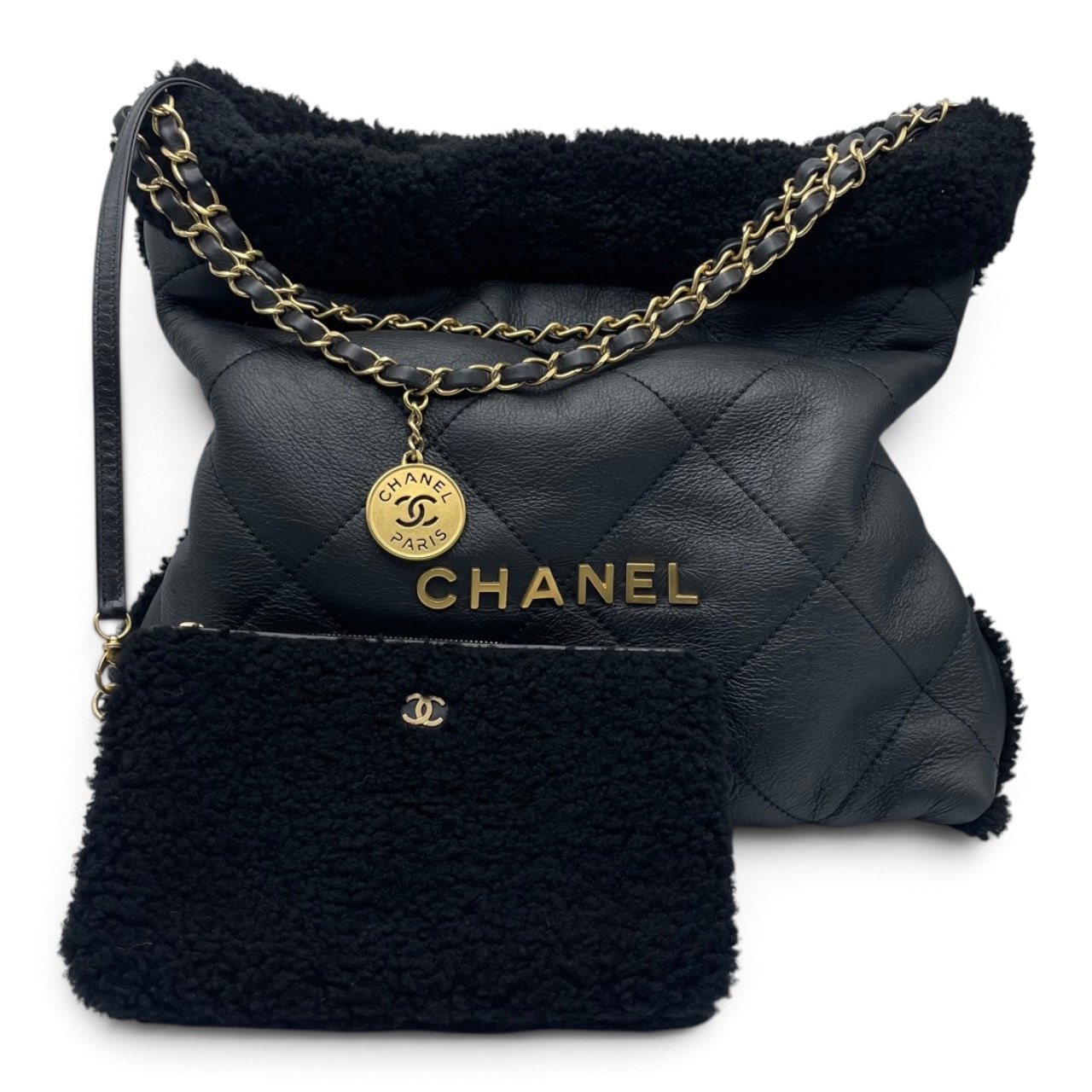 シャネル CHANEL22 スモール ブラック ラムスキン ゴールド金具
