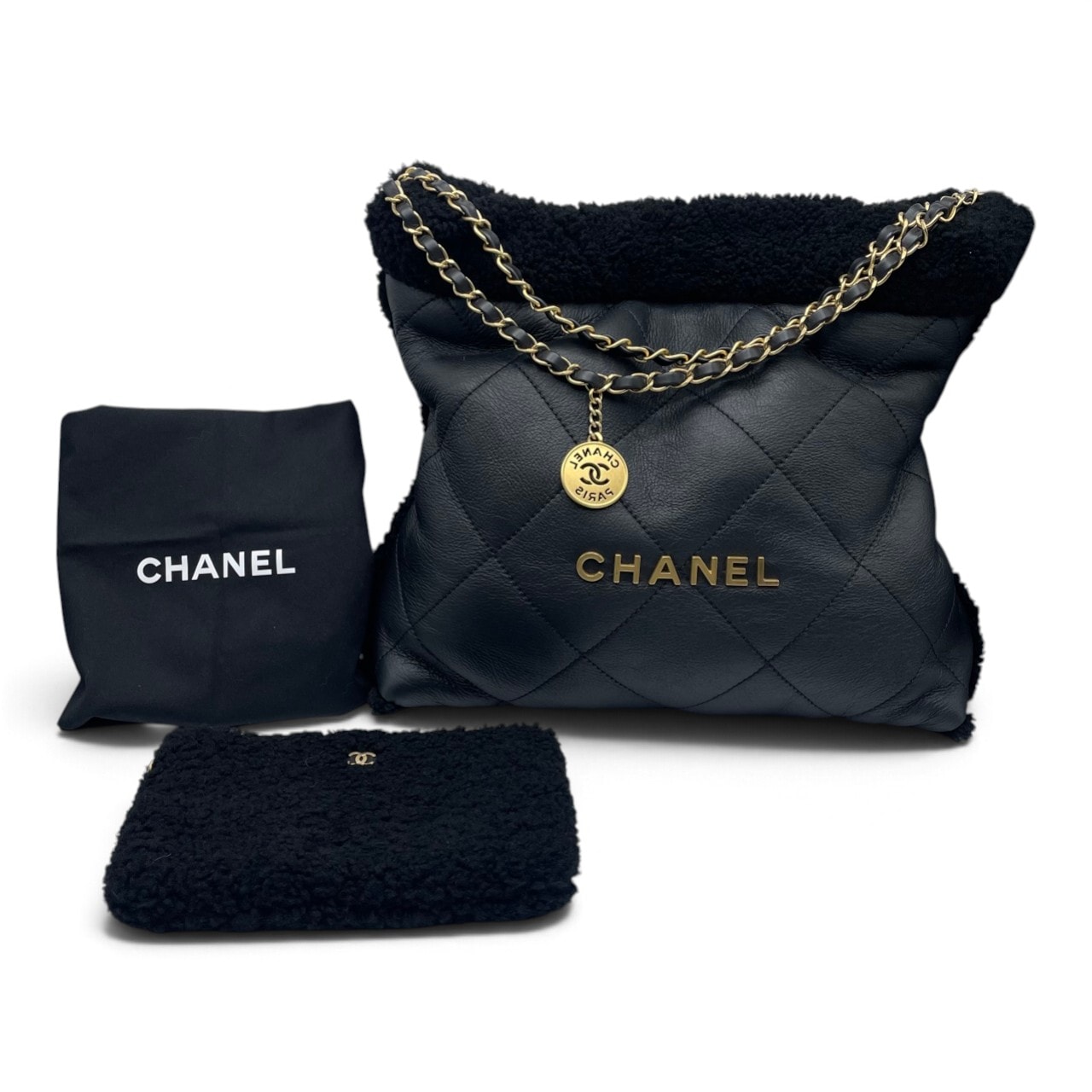 シャネル CHANEL22 スモール ブラック ラムスキン ゴールド金具