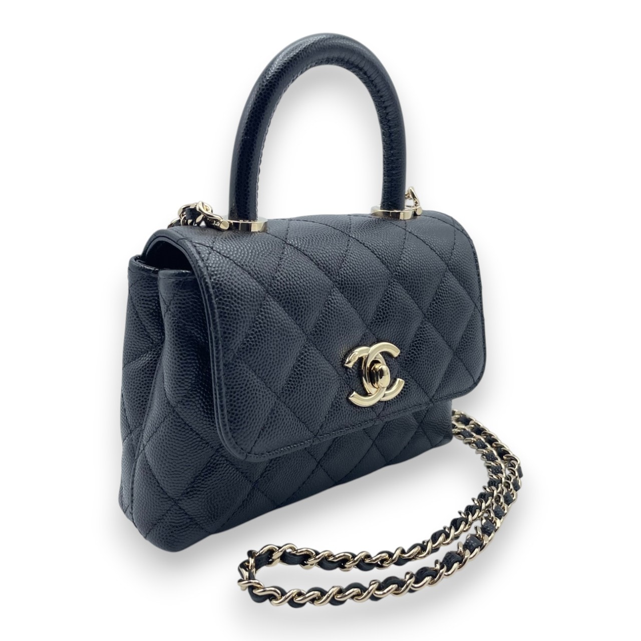 シャネル ココハンドル ミニクラッチ W16 ブラック キャビアスキン ゴールド金具