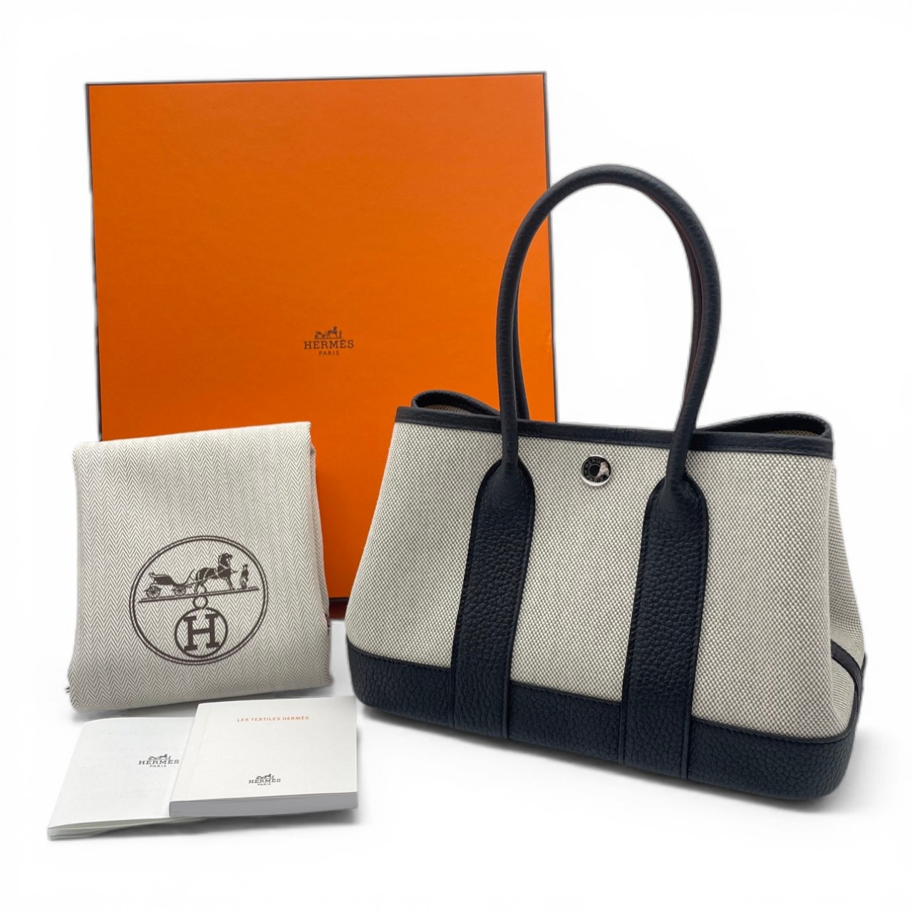 エルメス ネオガーデンパーティー TTPM エクリュ/ノワール トワルアッシュ/ネゴンダ シルバー金具 K刻印